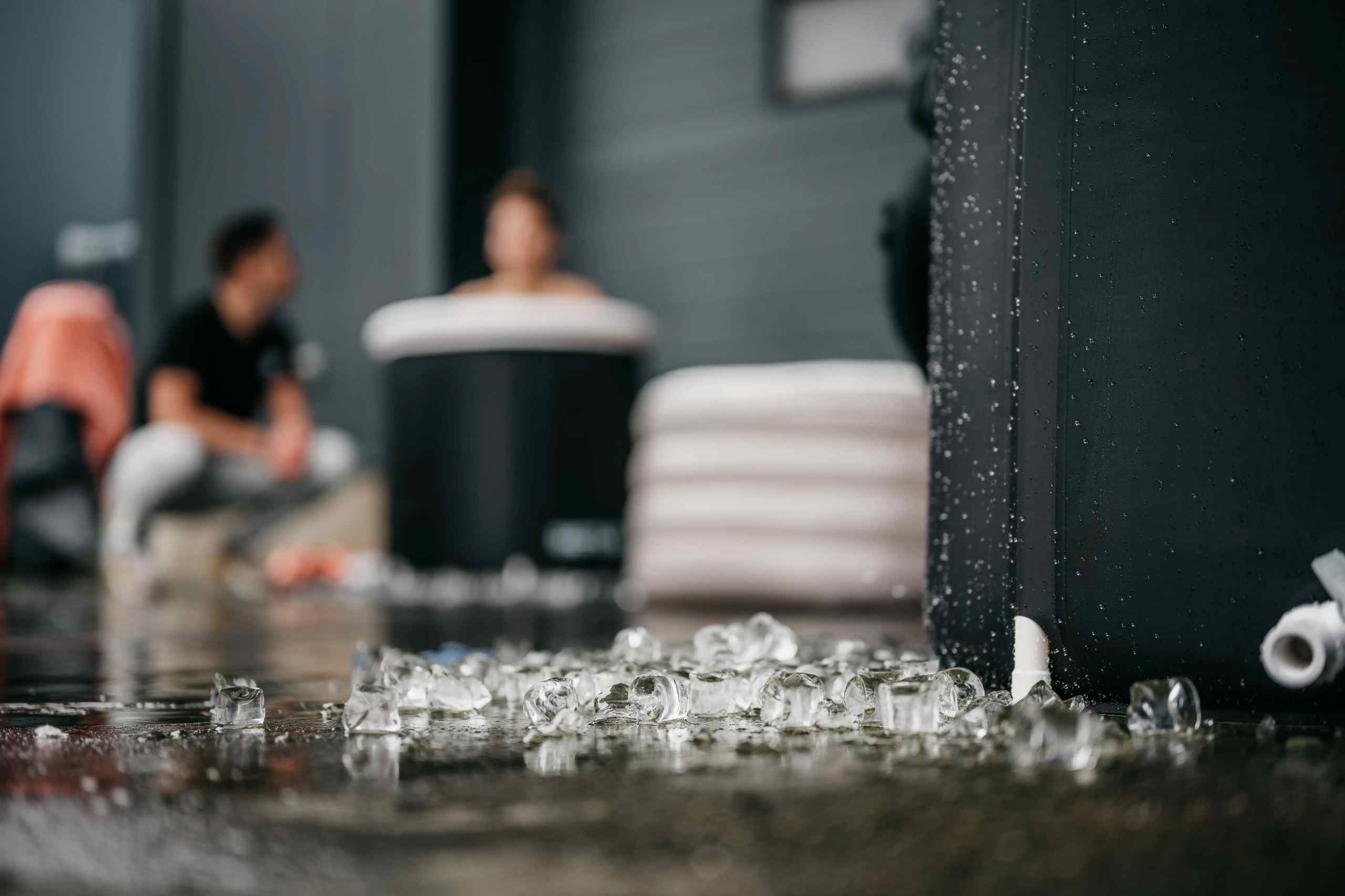 An image of ice outside a cold plunge tub.